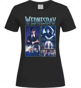 Женская футболка Wednesday колаж Черный фото