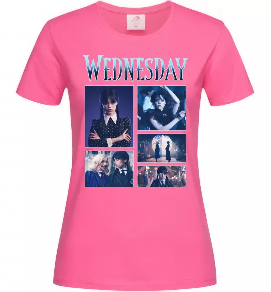Жіноча футболка Wednesday колаж Яскраво-рожевий фото