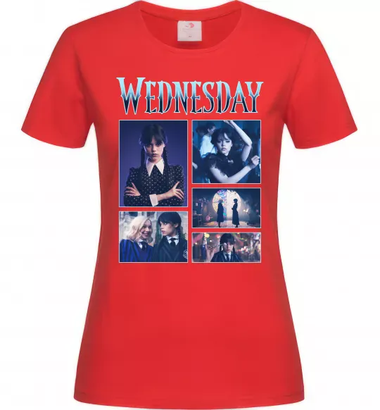 Жіноча футболка Wednesday колаж Червоний фото