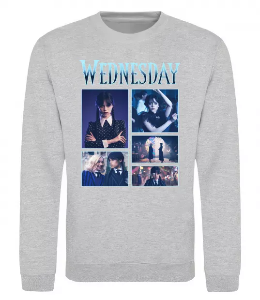 Свитшот Wednesday колаж Серый меланж фото