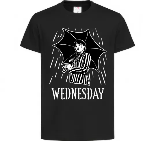 Детская футболка Wednesday з парасолькою Черный фото