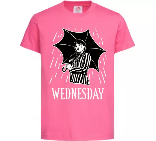 Детская футболка Wednesday з парасолькою Ярко-розовый фото