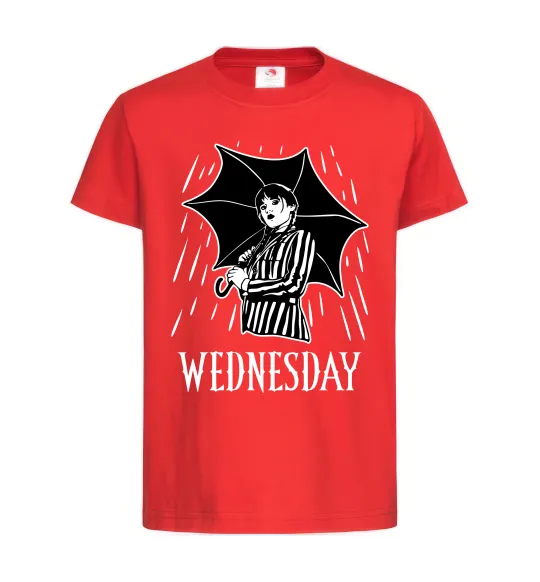 Дитяча футболка Wednesday з парасолькою Червоний фото
