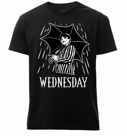 Мужская премиум футболка Wednesday з парасолькою Черный фото
