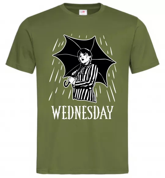 Мужская футболка Wednesday з парасолькою Оливковый фото