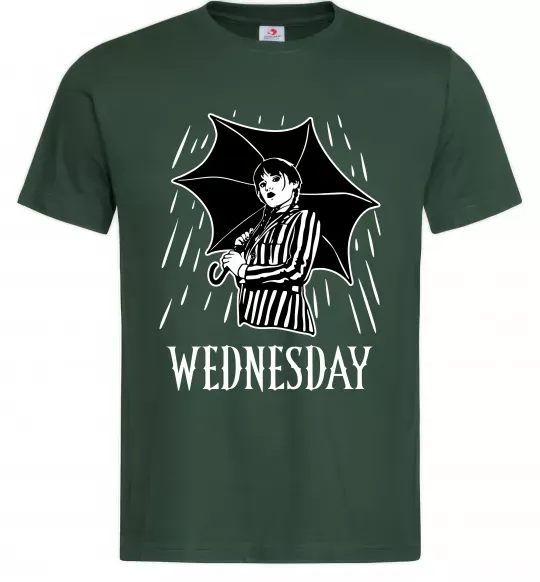 Мужская футболка Wednesday з парасолькою Темно-зеленый фото