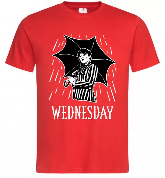Мужская футболка Wednesday з парасолькою Красный фото