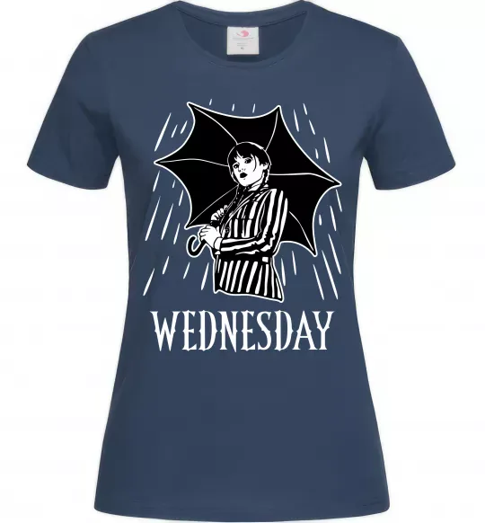Женская футболка Wednesday з парасолькою Темно-синий фото