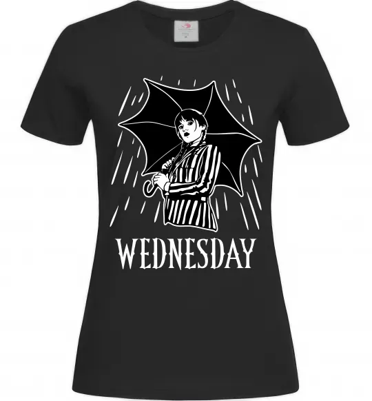 Женская футболка Wednesday з парасолькою Черный фото