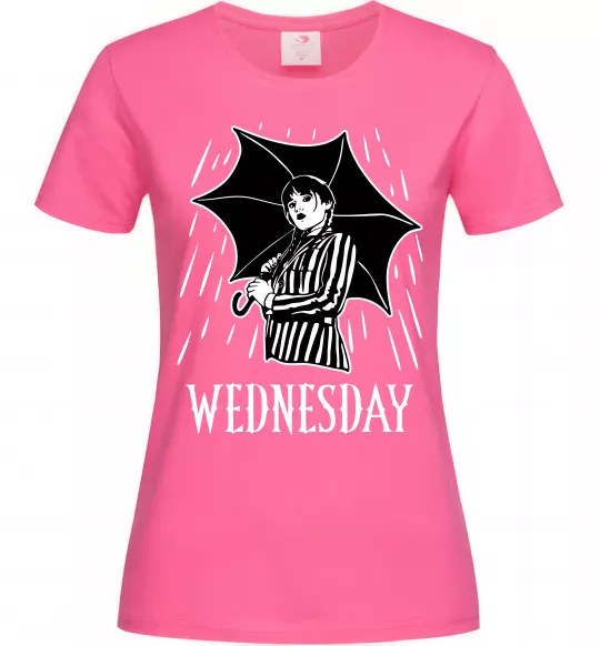 Женская футболка Wednesday з парасолькою Ярко-розовый фото