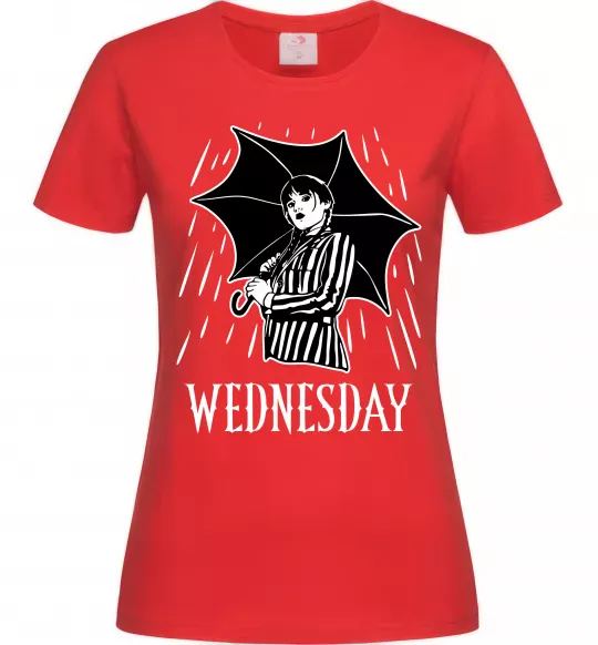 Женская футболка Wednesday з парасолькою Красный фото
