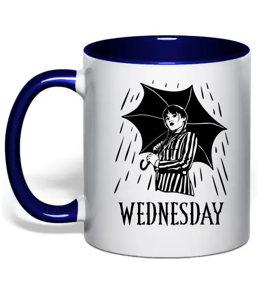 Чашка с цветной ручкой Wednesday з парасолькою Глубокий темно-синий фото