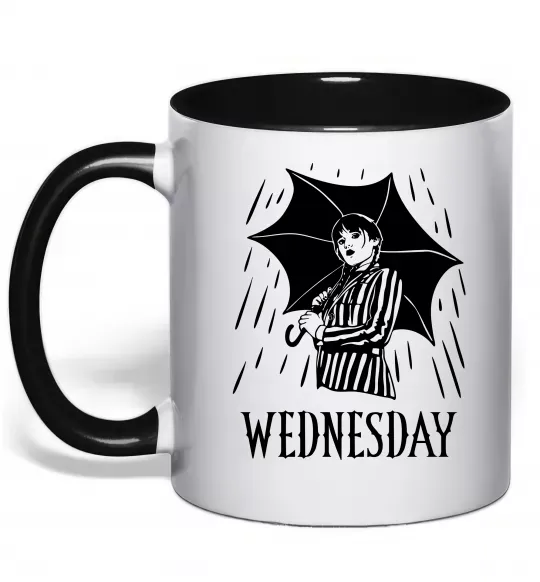 Чашка с цветной ручкой Wednesday з парасолькою Черный фото