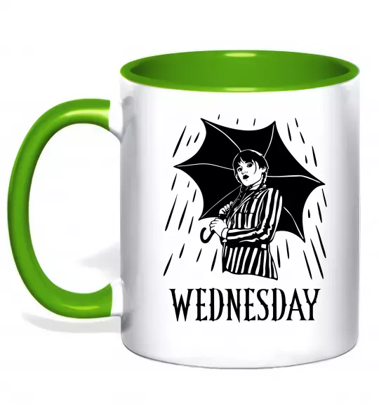 Чашка с цветной ручкой Wednesday з парасолькою Зеленый фото
