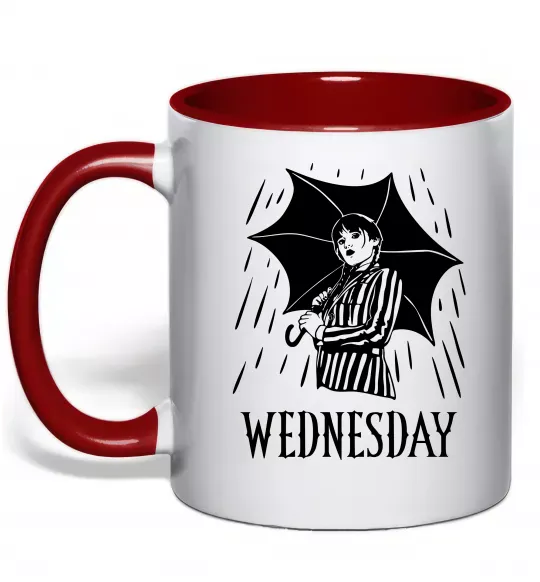 Чашка с цветной ручкой Wednesday з парасолькою Красный фото
