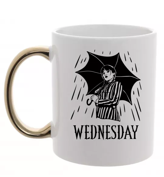 Чашка с цветной ручкой Wednesday з парасолькою Золото фото