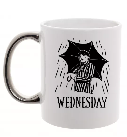 Чашка с цветной ручкой Wednesday з парасолькою Серебро фото