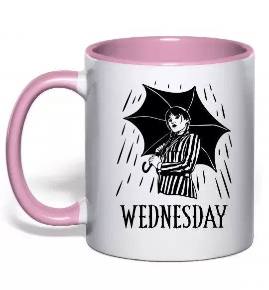 Чашка с цветной ручкой Wednesday з парасолькою Нежно розовый фото