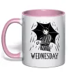 Чашка с цветной ручкой Wednesday з парасолькою Нежно розовый фото