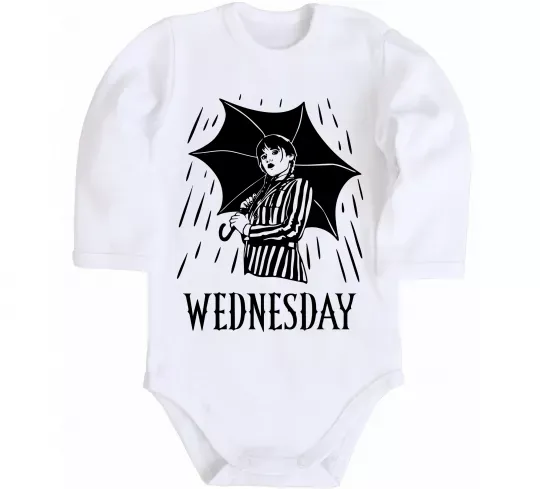 Дитячий бодік Wednesday з парасолькою Білий фото