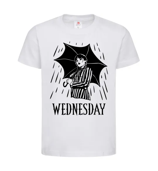 Дитяча футболка Wednesday з парасолькою Білий фото