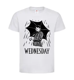 Дитяча футболка Wednesday з парасолькою Білий фото