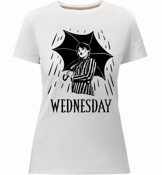 Женская премиум футболка Wednesday з парасолькою Белый фото