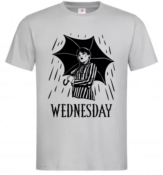 Мужская футболка Wednesday з парасолькою Серый фото