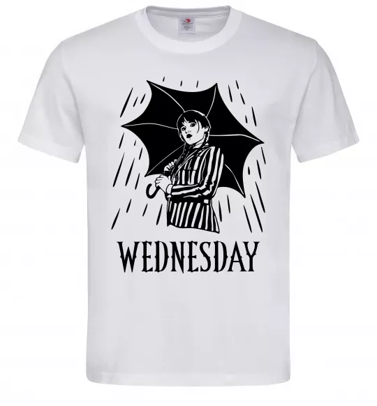 Мужская футболка Wednesday з парасолькою Белый фото