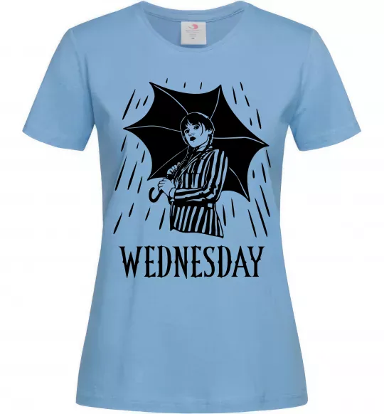 Женская футболка Wednesday з парасолькою Голубой фото