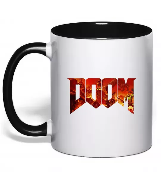 Чашка з кольоровою ручкою DOOM logo, колір - чорний Чорний фото
