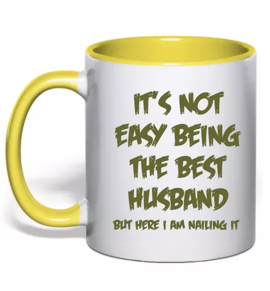 Чашка з кольоровою ручкою Not easy being the best husband Сонячно жовтий фото