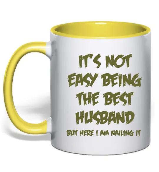 Чашка з кольоровою ручкою Not easy being the best husband Лимонний фото