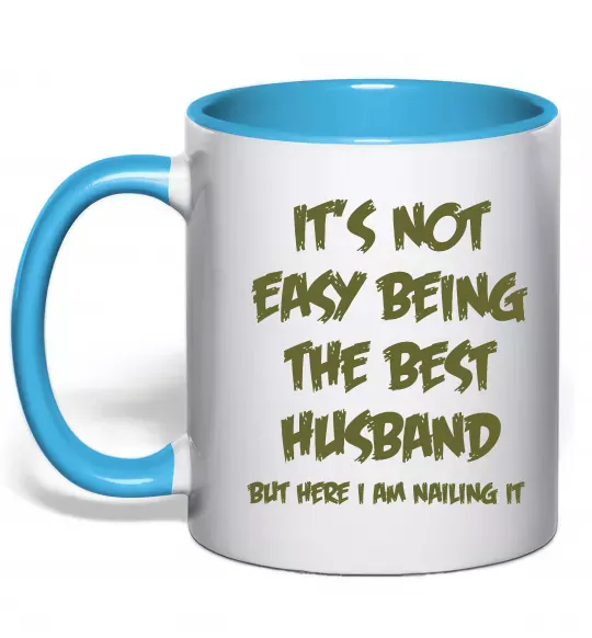 Чашка з кольоровою ручкою Not easy being the best husband Блакитний фото