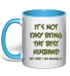 Чашка з кольоровою ручкою Not easy being the best husband Блакитний фото