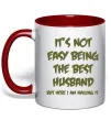Чашка з кольоровою ручкою Not easy being the best husband Червоний фото