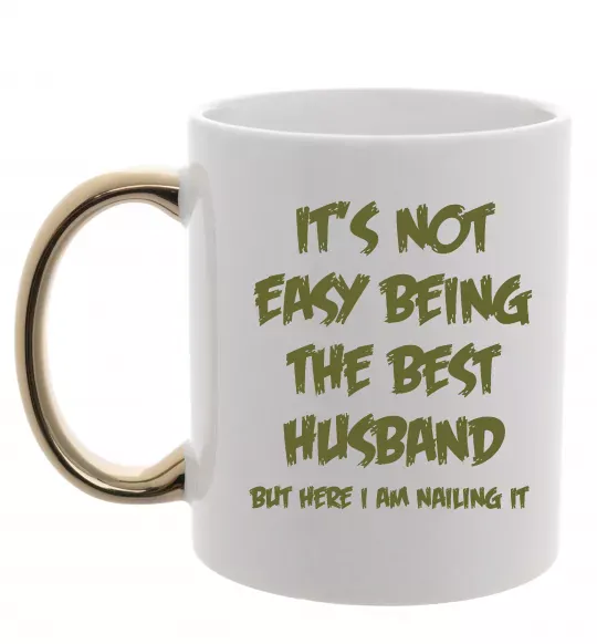 Чашка з кольоровою ручкою Not easy being the best husband Золото фото