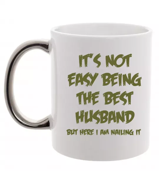 Чашка з кольоровою ручкою Not easy being the best husband Срібло фото