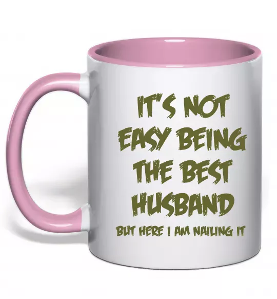 Чашка з кольоровою ручкою Not easy being the best husband Ніжно рожевий фото