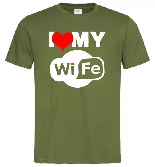 Чоловіча футболка Love my wife Оливковий фото