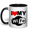 Чашка с цветной ручкой Love my wife Черный фото