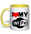 Чашка с цветной ручкой Love my wife Лимонный фото