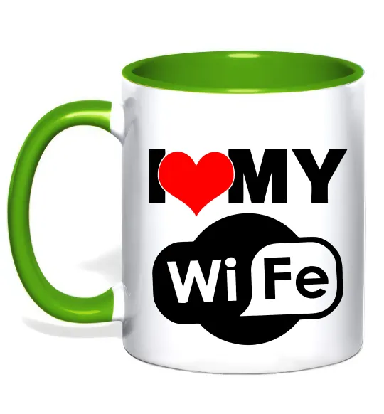 Чашка с цветной ручкой Love my wife Лаймовый фото