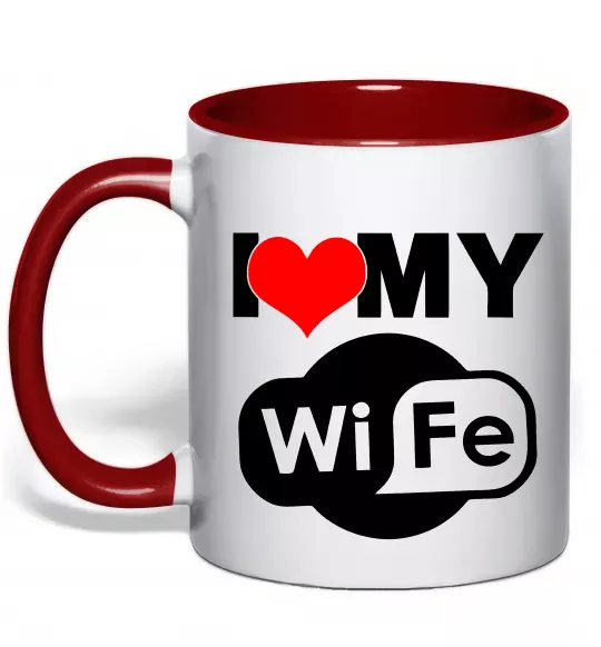 Чашка с цветной ручкой Love my wife Красный фото