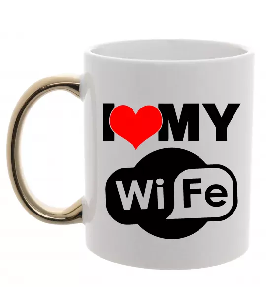 Чашка с цветной ручкой Love my wife Золото фото