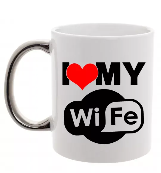 Чашка с цветной ручкой Love my wife Серебро фото