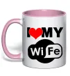 Чашка с цветной ручкой Love my wife Нежно розовый фото