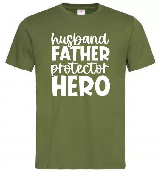 Мужская футболка Husband father hero Оливковый фото