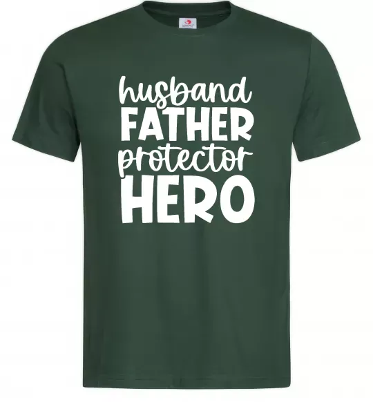 Мужская футболка Husband father hero Темно-зеленый фото