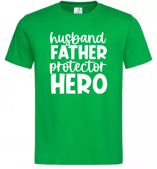 Мужская футболка Husband father hero Зеленый фото